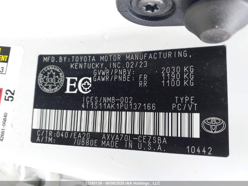 2023 Toyota Camry Se VIN: 4T1S11AK1PU137166 Lot: 12380139