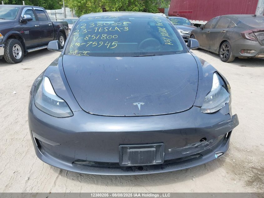 2023 Tesla Model 3 VIN: LRW3E1EB5PC851800 Lot: 12380205