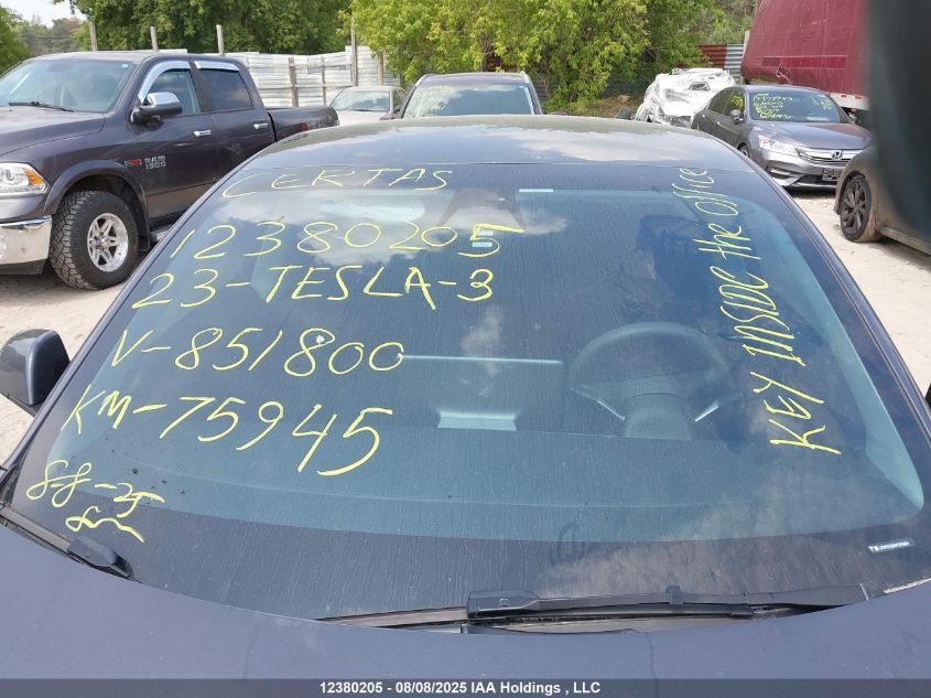 2023 Tesla Model 3 VIN: LRW3E1EB5PC851800 Lot: 12380205