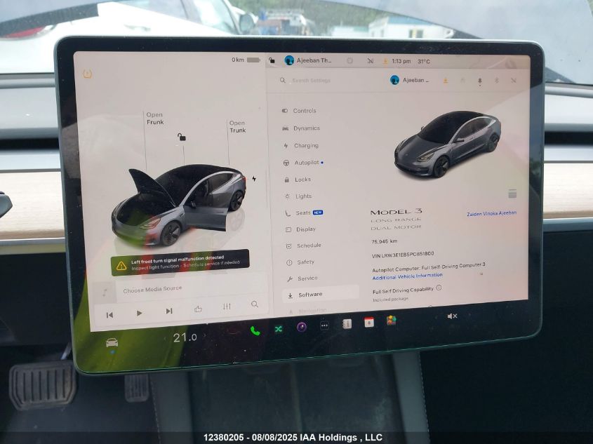 2023 Tesla Model 3 VIN: LRW3E1EB5PC851800 Lot: 12380205