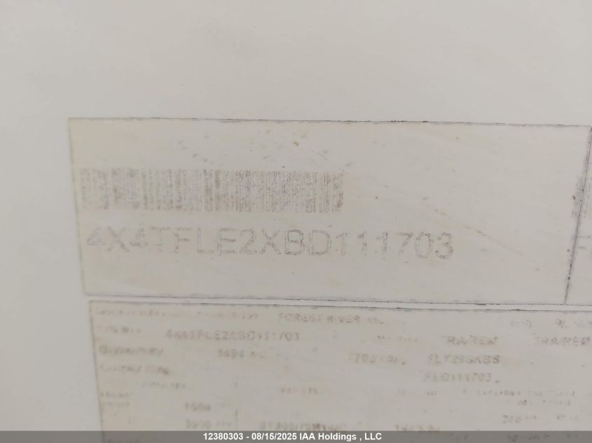 2011 Forest River Forest River VIN: 4X4TFLE2XBD111703 Lot: 12380303