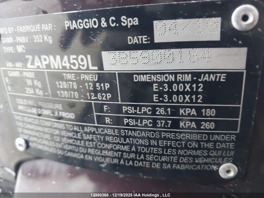 2011 Vespa Gts 300 Super VIN: ZAPM459L3B5900184 Lot: 12380368