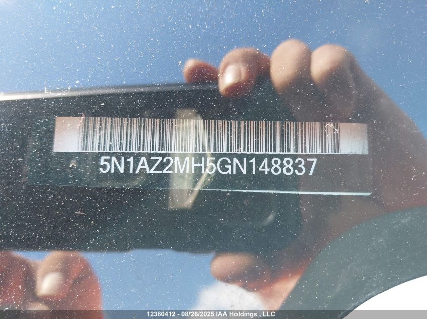 2016 Nissan Murano S/Sl/Sv/Platinum VIN: 5N1AZ2MH5GN148837 Lot: 12380412