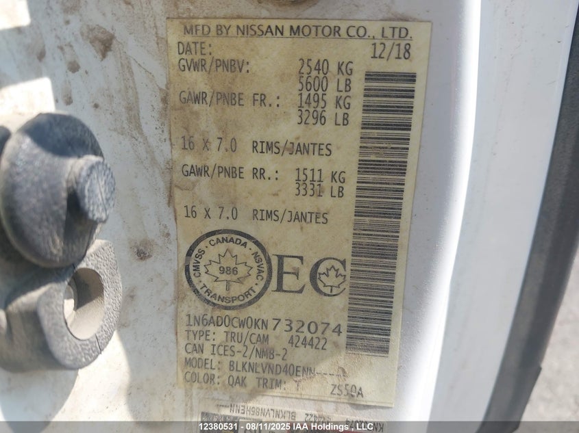 1N6AD0CW0KN732074 2019 NISSAN NAVARA (FRONTIER) photo no. 19