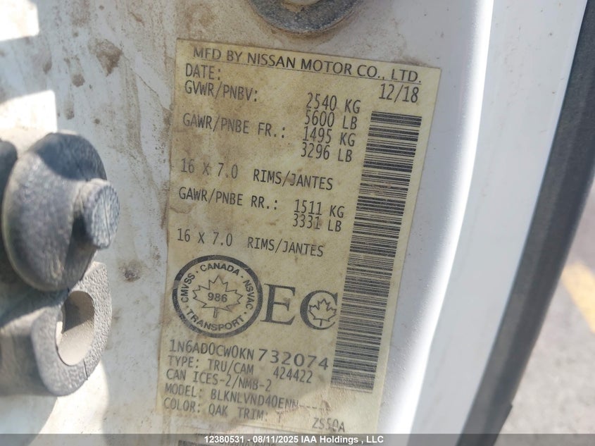 1N6AD0CW0KN732074 2019 NISSAN NAVARA (FRONTIER) photo no. 9