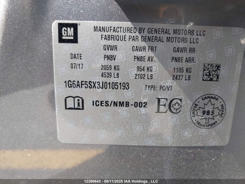 2018 Cadillac Ats Luxury VIN: 1G6AF5SX3J0105193 Lot: 12380643