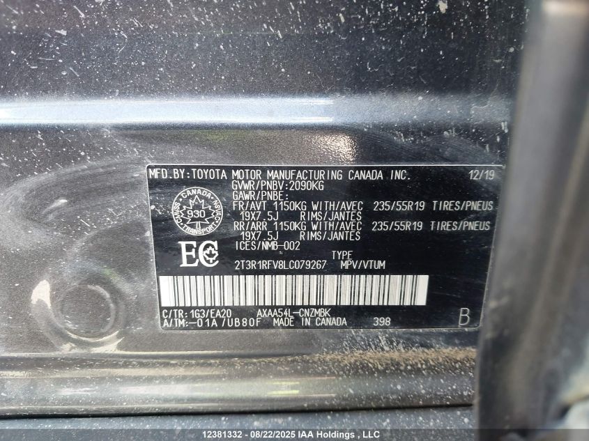 2020 Toyota Rav4 Xle VIN: 2T3R1RFV8LC079267 Lot: 12381332