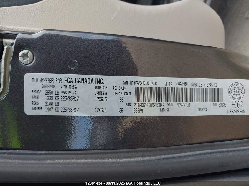 2C4RDGDG6HR719847 2017 DODGE CARAVAN photo no. 9