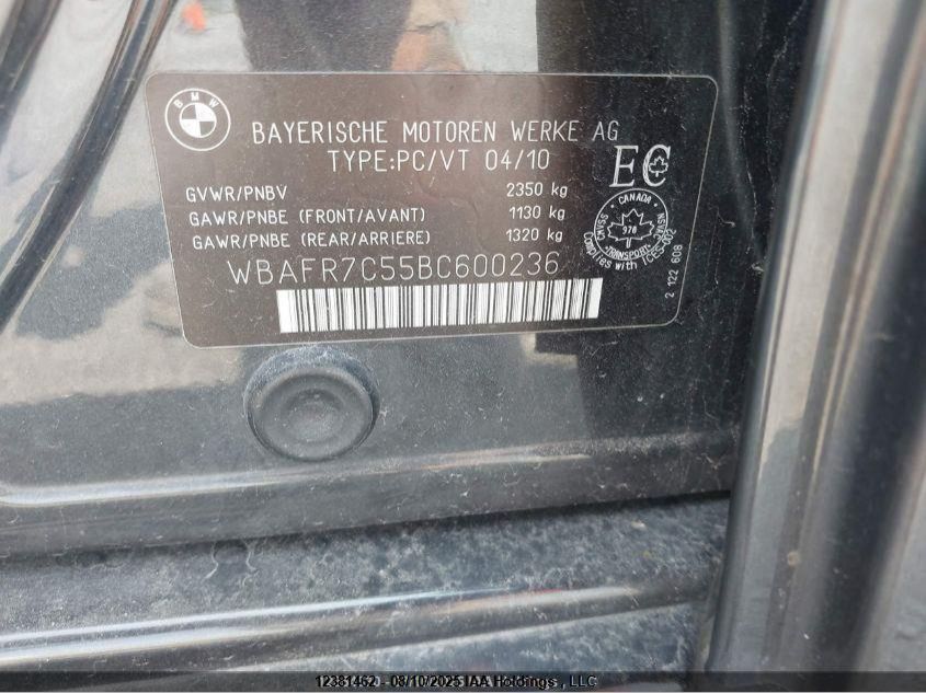 2011 BMW 535I VIN: WBAFR7C55BC600236 Lot: 12381462