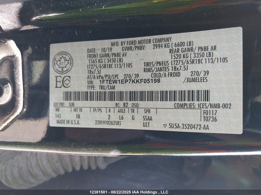 1FTEW1EP7KKF05198 2019 FORD F-150 photo no. 18