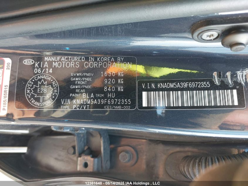 2015 Kia Rio Lx VIN: KNADM5A39F6972355 Lot: 12381648