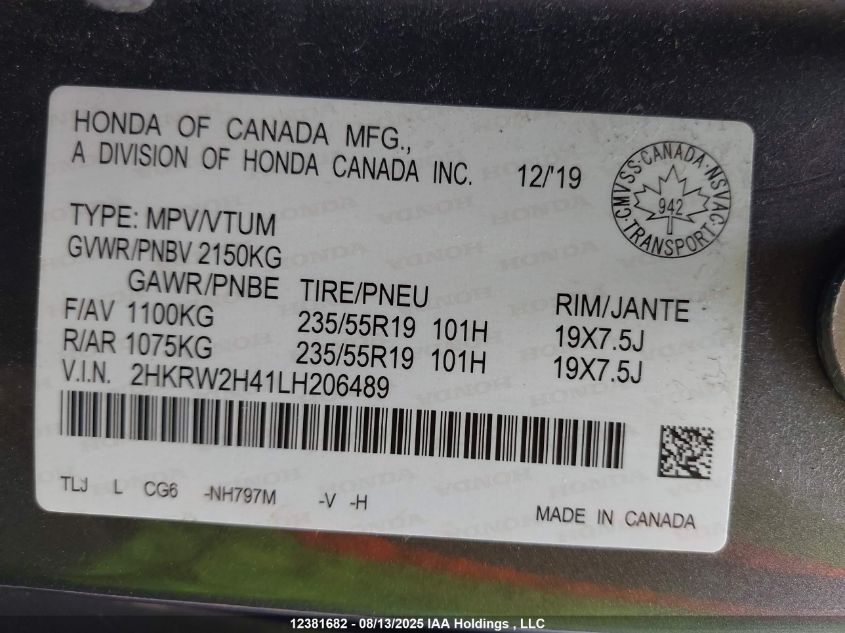 2020 Honda Cr-V Sport VIN: 2HKRW2H41LH206489 Lot: 12381682