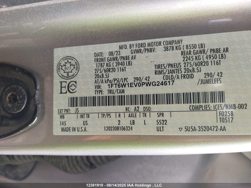 1FT6W1EV0PWG24617 2023 FORD F-150 photo no. 9