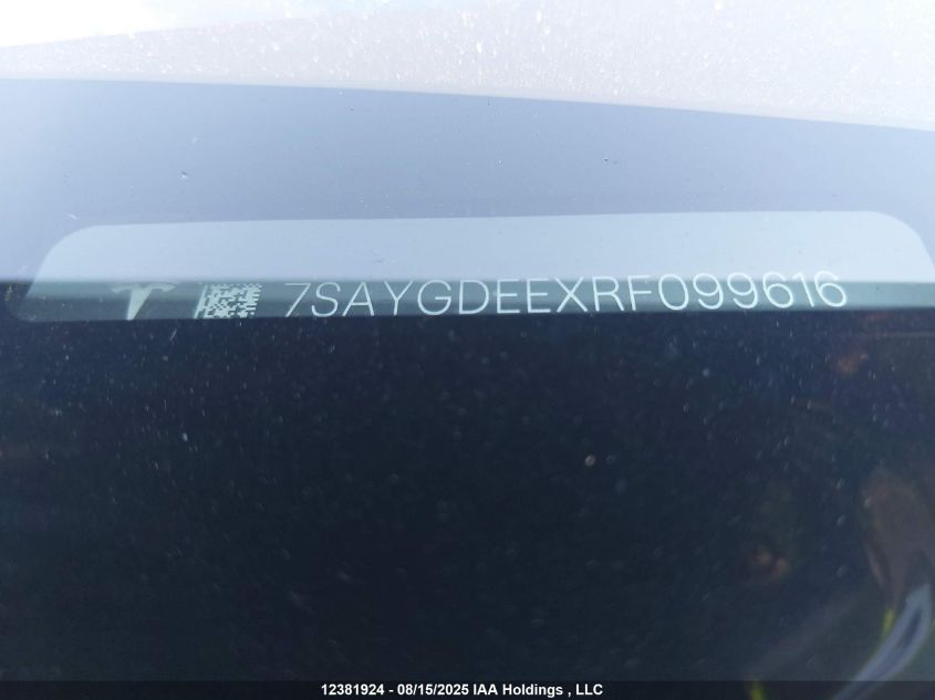 2024 Tesla Model Y VIN: 7SAYGDEEXRF099616 Lot: 12381924