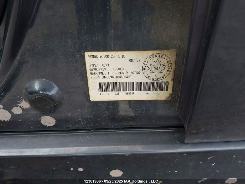 2008 Acura Tsx VIN: JH4CL96818C800403 Lot: 12381986