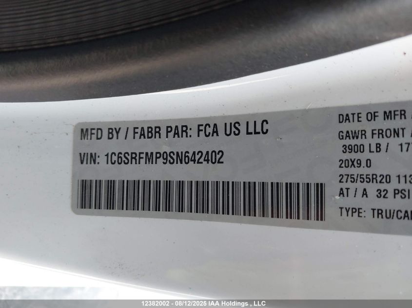 2025 Ram 1500 Big Horn VIN: 1C6SRFMP9SN642402 Lot: 12382002