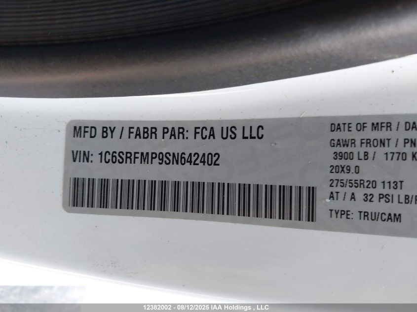 2025 Ram 1500 Big Horn VIN: 1C6SRFMP9SN642402 Lot: 12382002