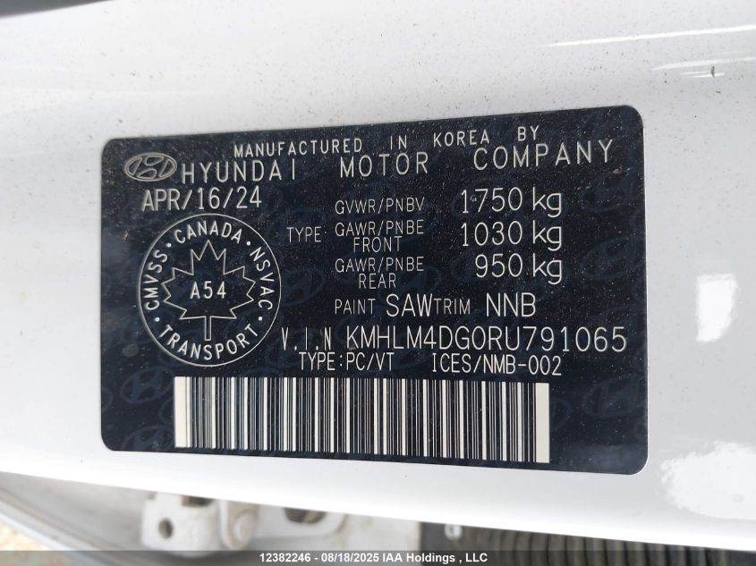 2024 Hyundai Elantra Sel VIN: KMHLM4DG0RU791065 Lot: 12382246