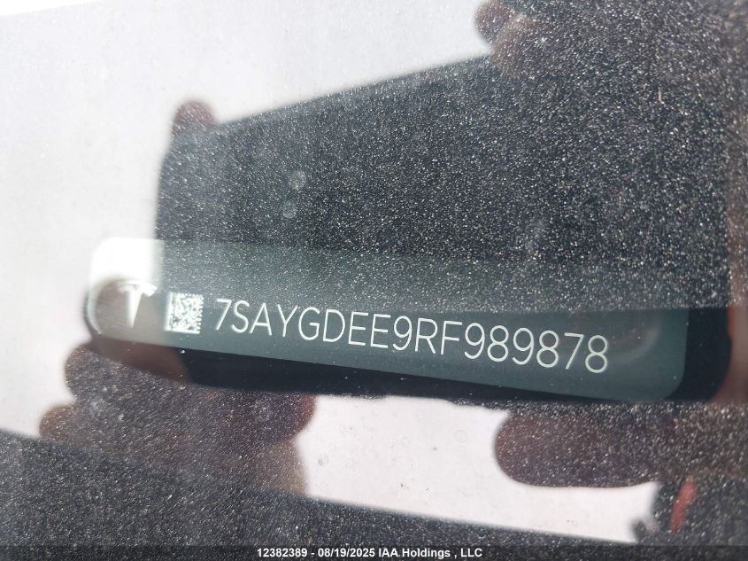 2024 Tesla Model Y Long Range VIN: 7SAYGDEE9RF989878 Lot: 12382389
