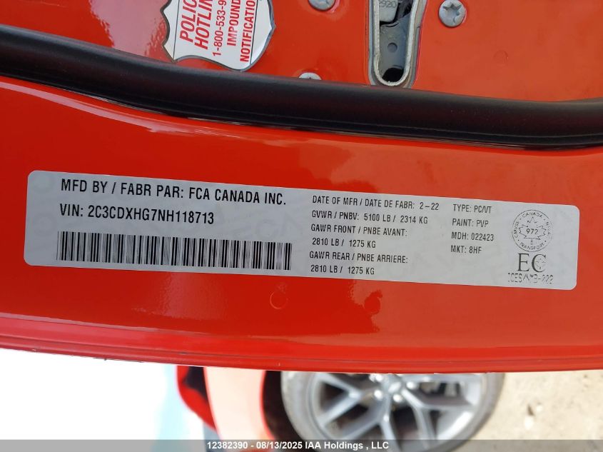 2022 Dodge Charger Gt VIN: 2C3CDXHG7NH118713 Lot: 12382390