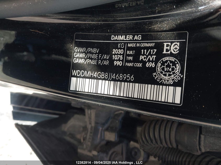 2018 Mercedes-Benz B 250 Sports Tourer VIN: WDDMH4GB8JJ468956 Lot: 12382814