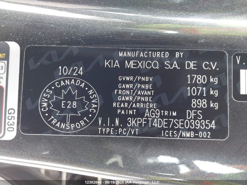 2025 Kia K4 Lx/Lxs VIN: 3KPFT4DE7SE039354 Lot: 12382848