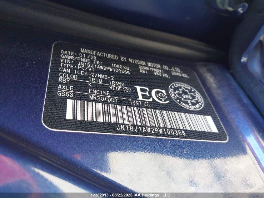 2023 Nissan Qashqai S VIN: JN1BJ1AW2PW100366 Lot: 12382913