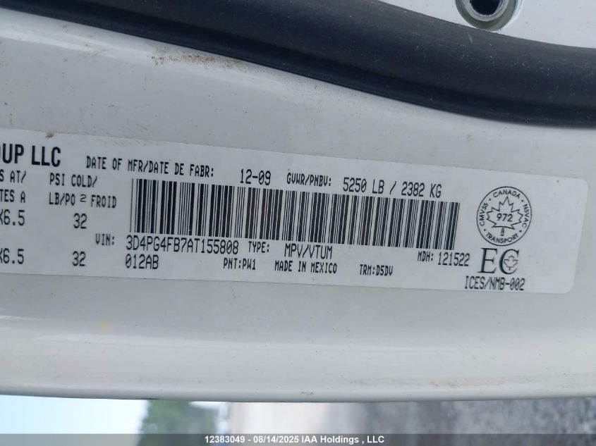 2010 Dodge Journey Se VIN: 3D4PG4FB7AT155808 Lot: 12383049