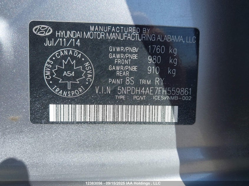5NPDH4AE7FH559861 2015 HYUNDAI ELANTRA photo no. 9