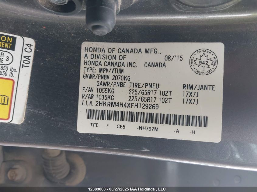 2015 Honda Cr-V Se VIN: 2HKRM4H4XFH129269 Lot: 12383063