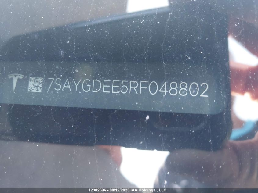 2024 Tesla Model Y VIN: 7SAYGDEE5RF048802 Lot: 12382696X