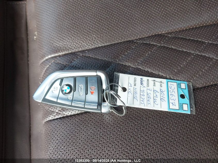 2016 BMW 750 Xi VIN: WBA7F2C53GG419345 Lot: 12383300