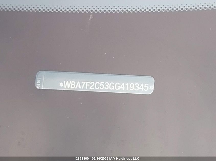 2016 BMW 750 Xi VIN: WBA7F2C53GG419345 Lot: 12383300