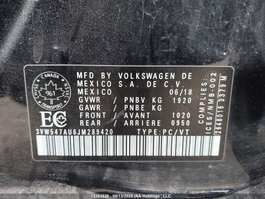 2018 Volkswagen Golf Gti 5-Door/5-Door Autobahn VIN: 3VW547AU6JM289420 Lot: 12383526