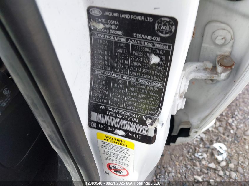 2014 Land Rover Lr2 Hse VIN: SALFR2BG3EH417118 Lot: 12383548