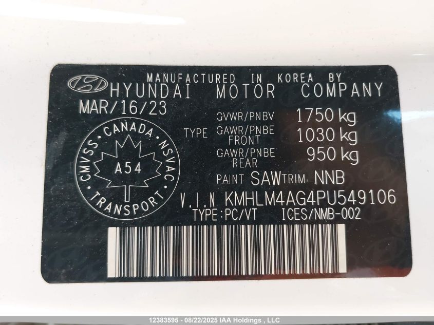 2023 Hyundai Elantra Sel VIN: KMHLM4AG4PU549106 Lot: 12383595