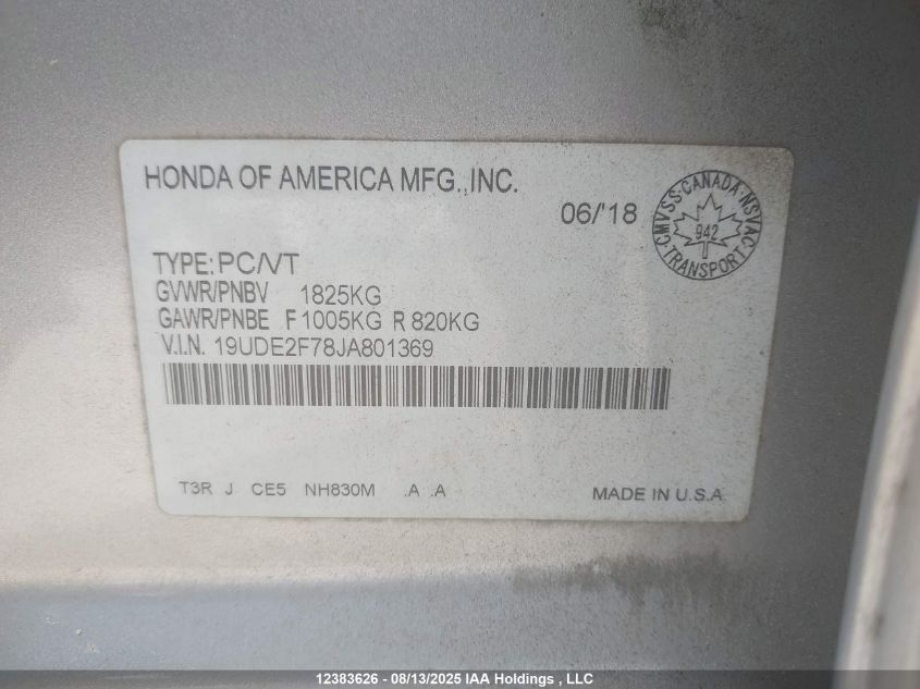 2018 Acura Ilx Premium/Technology Package VIN: 19UDE2F78JA801369 Lot: 12383626