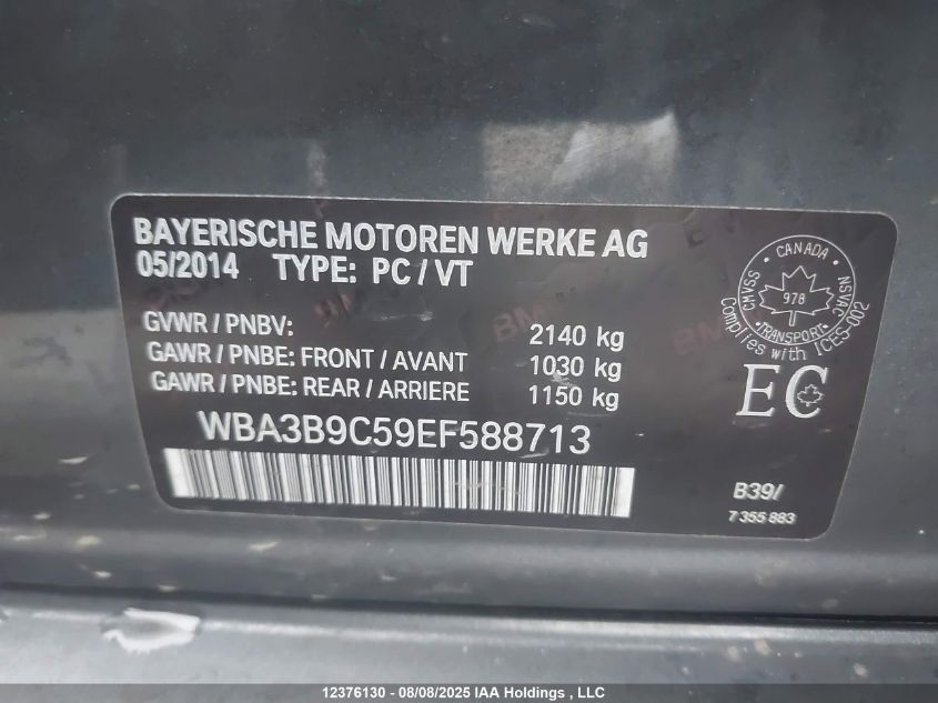 2014 BMW 335 Xi VIN: WBA3B9C59EF588713 Lot: 12376130X