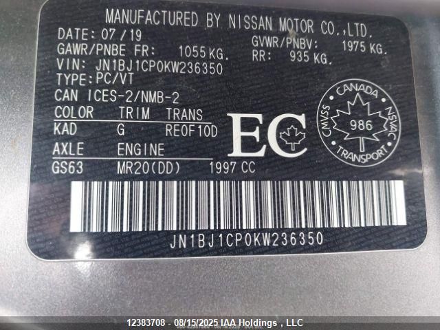 2019 Nissan Qashqai S/Sv VIN: JN1BJ1CP0KW236350 Lot: 12383708