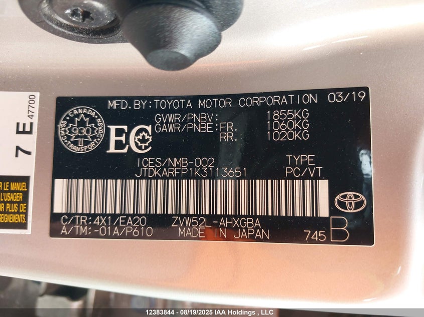 JTDKARFP1K3113651 2019 TOYOTA PRIUS photo no. 19