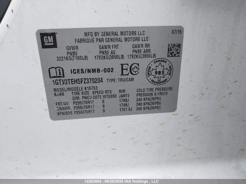 2015 GMC Sierra K1500 VIN: 1GTV2TEH5FZ370204 Lot: 12383854