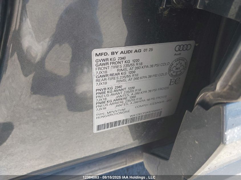 2025 Audi Q3 VIN: WA1DECF3XS1046657 Lot: 12384083