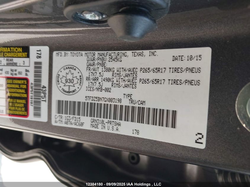 2016 Toyota Tacoma Dbl Cab/Sr5/Trd Sport/Or VIN: 5TFDZ5BN7GX003198 Lot: 12384180
