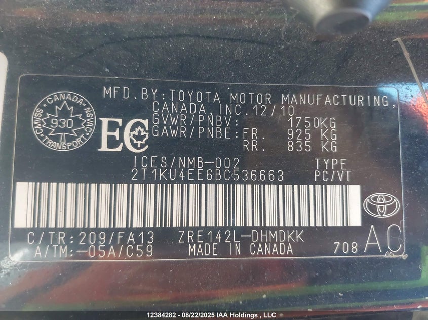 2011 Toyota Corolla Matrix VIN: 2T1KU4EE6BC536663 Lot: 12384282