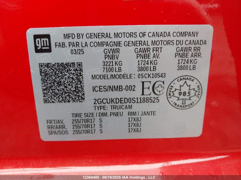 2025 Chevrolet Silverado K1500 Lt VIN: 2GCUKDED0S1188525 Lot: 12384480