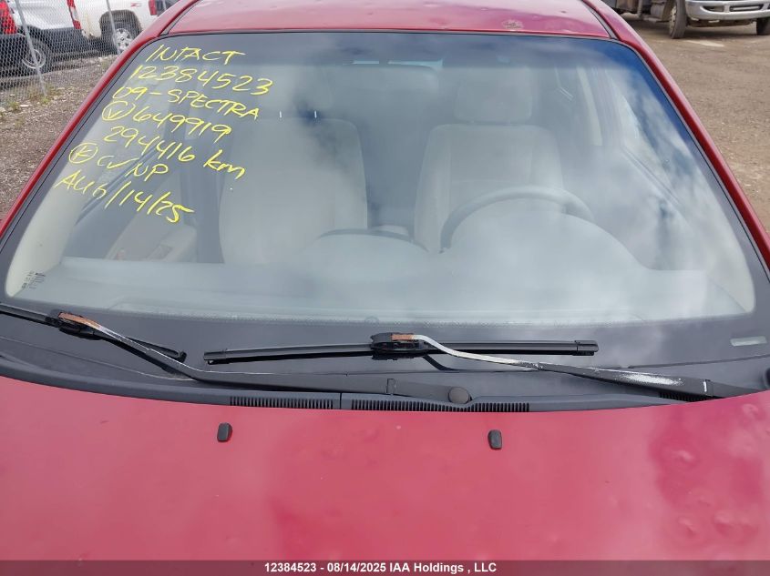 2009 Kia Spectra VIN: KNAFE221995649919 Lot: 12384523