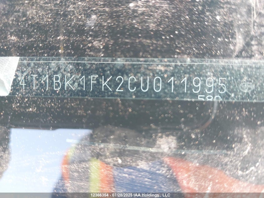 2012 Toyota Camry Se V6 VIN: 4T1BK1FK2CU011995 Lot: 12366354X