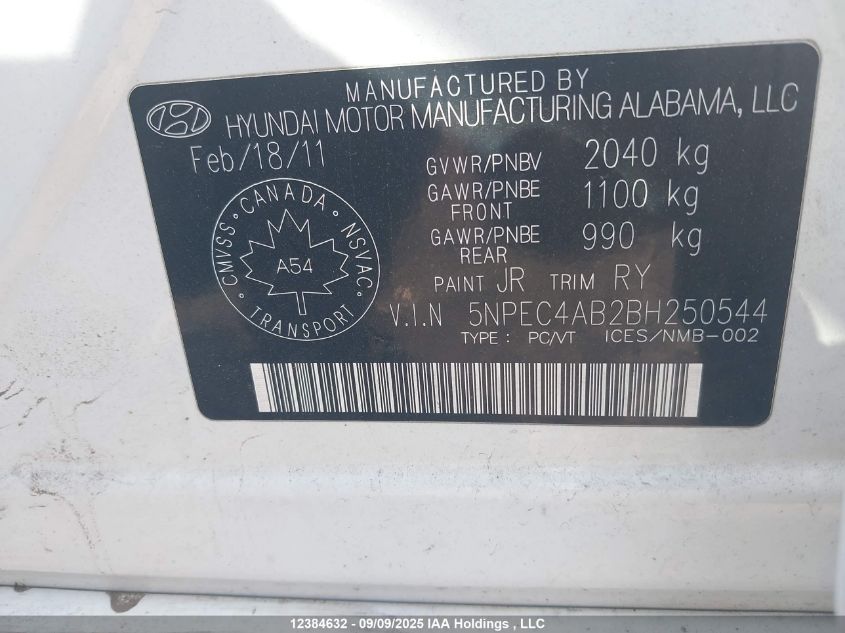 2011 Hyundai Sonata 2.0T Limited VIN: 5NPEC4AB2BH250544 Lot: 12384632