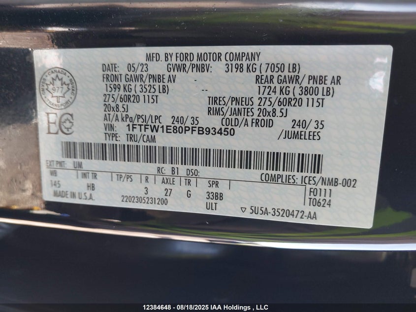 1FTFW1E80PFB93450 2023 FORD F-150 photo no. 9