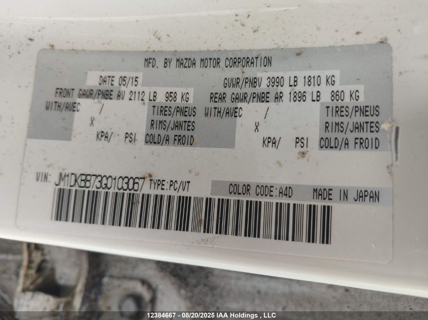 2016 Mazda Cx-3 Gx VIN: JM1DKBB73G0103067 Lot: 12384667